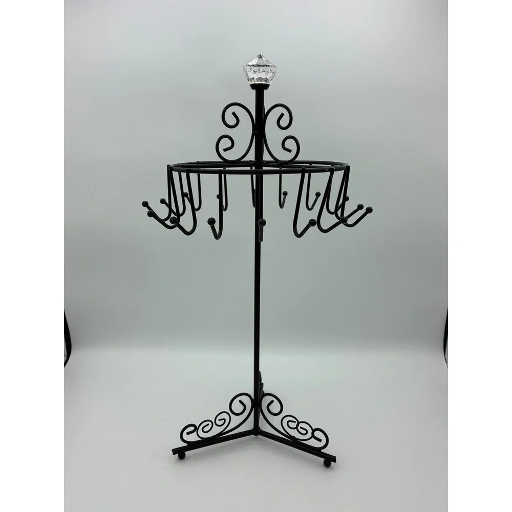 Black Metal Rotating Jewelry Display Tower Stand 16 Hooks